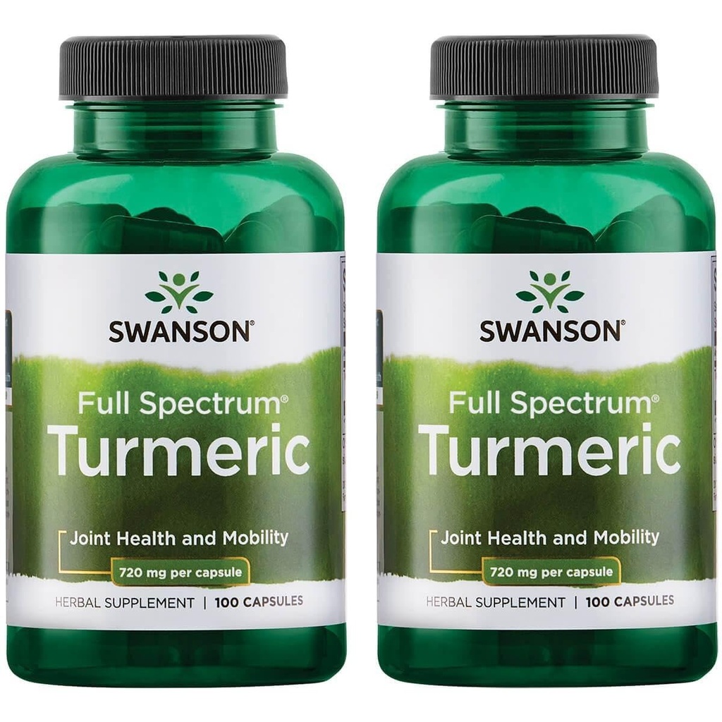 Swanson Premium Μάρκα Turmeric Κουρκουμίνη Αντιοξειδωτική Κοινή Υγεία Καρδιαγγειακό Ηπατικό Αποτοξίνωσης και Μνήμης Συμπλήρωμα Υποστήριξης Curcuma Longa (Rhizome) 1, 44 Grams (1440 mg) 100 Κάψουλες (Pack of 2)