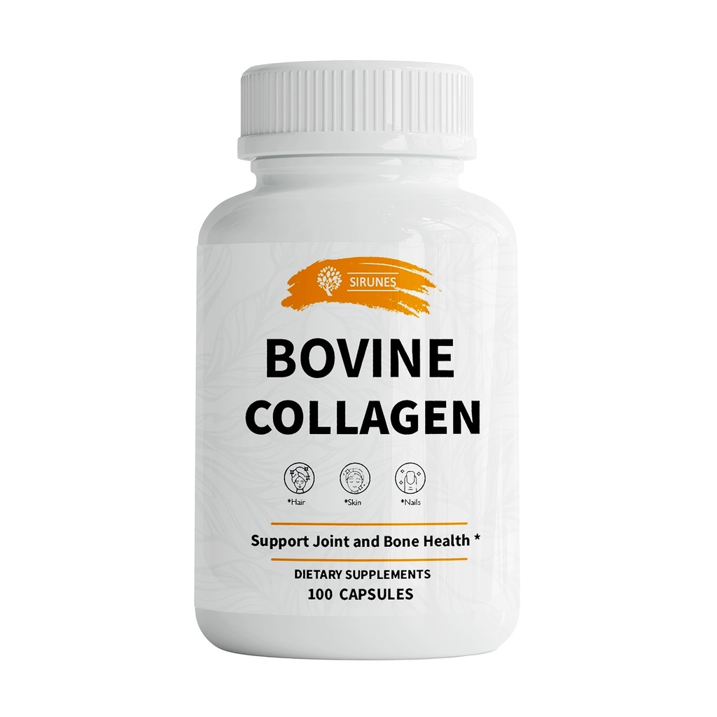 SIRUNES Bovine Collagen Συμπληρώματα για τους άνδρες και τις γυναίκες Ι Υδρολυμένο χόρτο Fed Bovine Collagen Peptides Συμπλήρωμα διατροφής για την κοινή, νευρωνική και οστική υποστήριξη - μη ΓΤΟ, κατά της γήρανσης - 100 κάψουλες