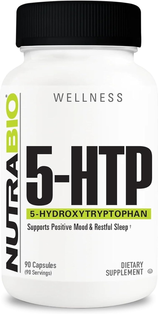 NutraBio 5-HTP συμπλήρωμα, κάψουλες 200mg- μπορεί να βοηθήσει την υποστήριξη και την προώθηση της υγείας και διαρκή ύπνο, 90 κάψουλες λαχανικών