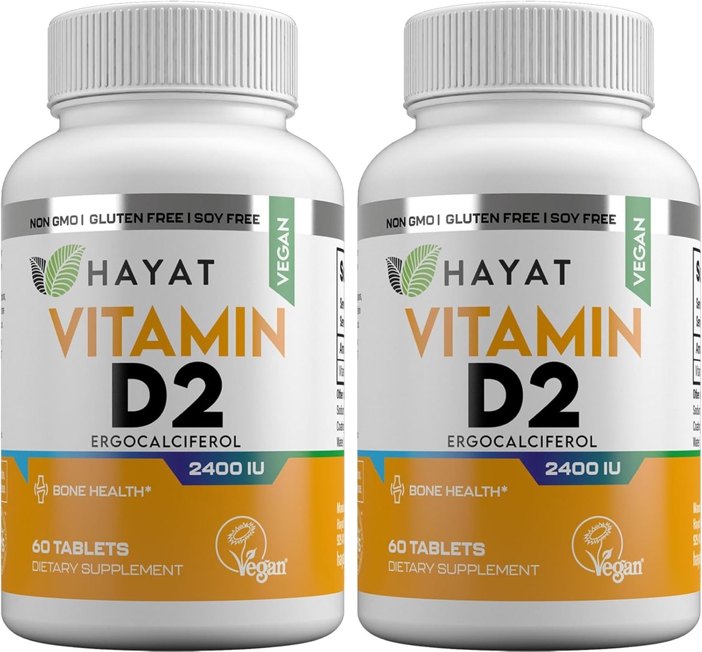 HAYAT Βιταμίνες Vegan Natural Vitamin D 2400 IU, D2, Certified Hanal (πακέτο του 2)