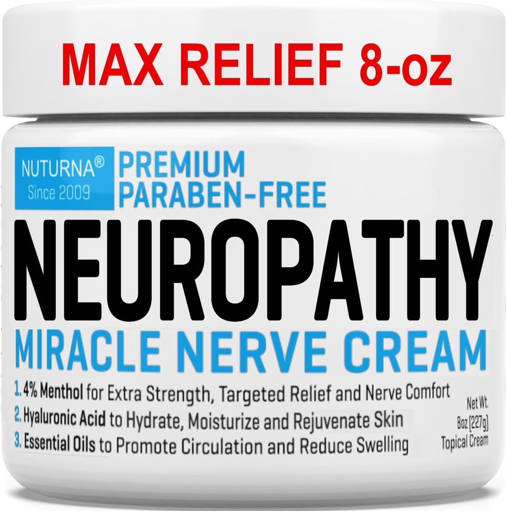 Neuropathy Nerve Relief Cream - Premium Nerve Cream 3X Action for Targeted Relief and Soothing Nerve Comfort - Μέγιστη Δύναμη με 4% Μέντχολ, MSM για πόδια ποδιών & πλάτη - Super Large 8 Oz