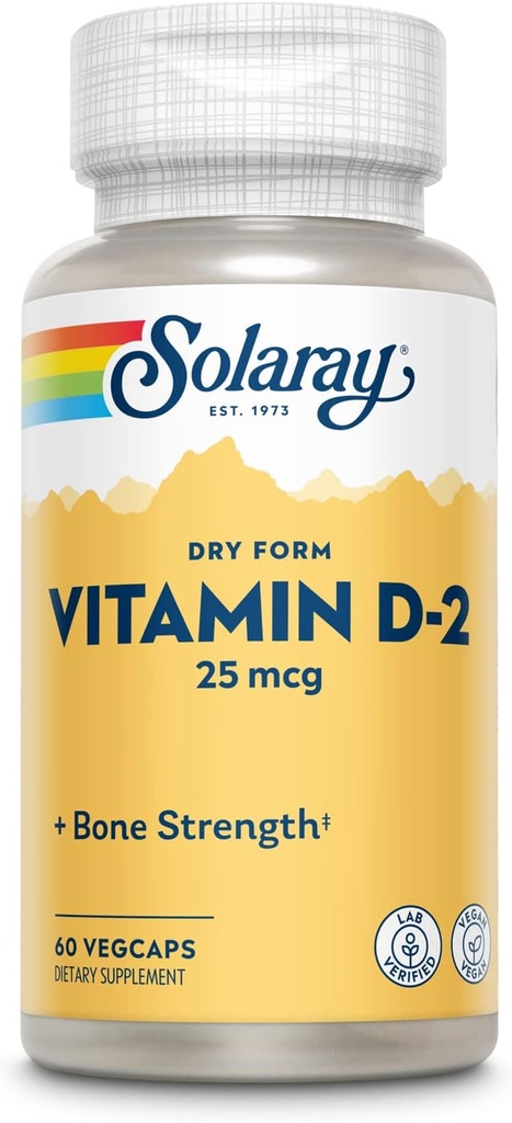 SOLARAY Ξηρό D-2, Veg Cap (Btl-Plastic) 1000IU 