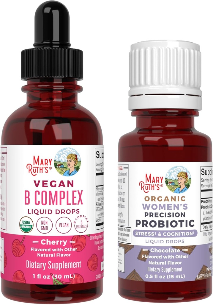 MaryRuth Organics Stress & Cognition Probiotic (Chocolate) for Women & B Complex Drops 