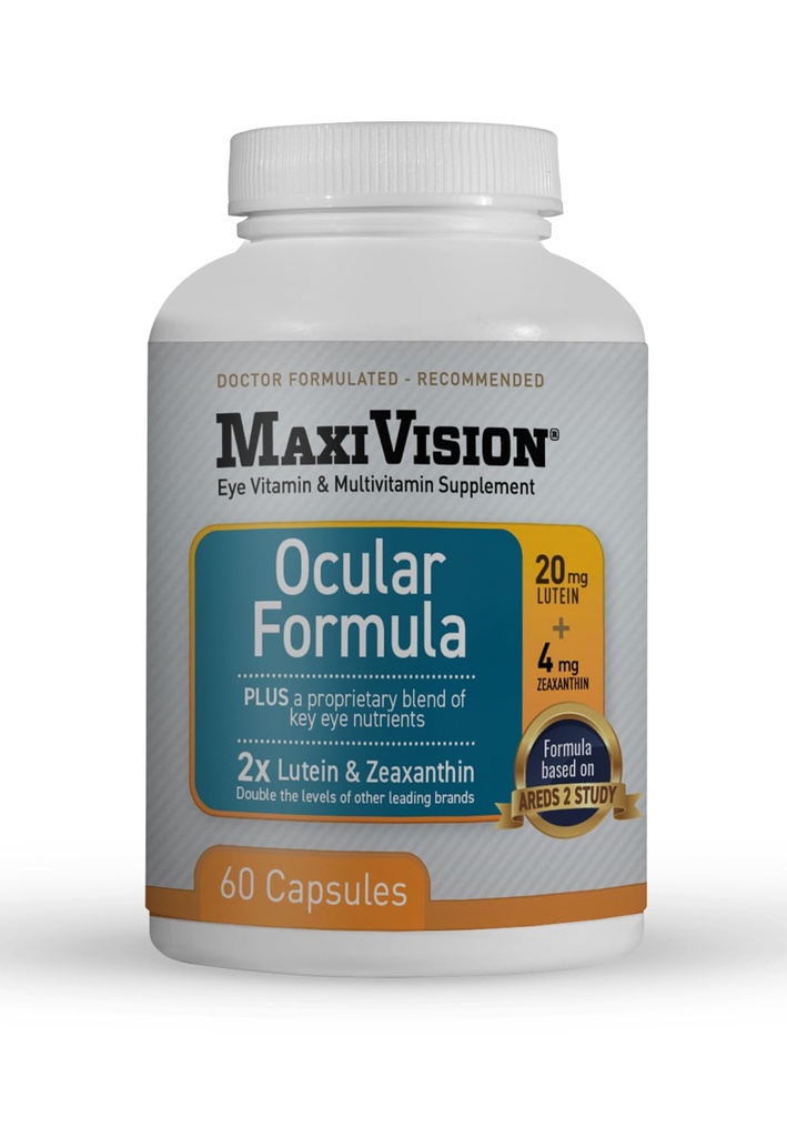 MaxiVision® Οφθαλμική Φόρμουλα - AREDS2 - Βιταμίνες ματιών & Πολυβιταμίνη - Λουτεΐνη και Ζεαξανθίνη - 1 Φιάλη (60 Κάψουλες)