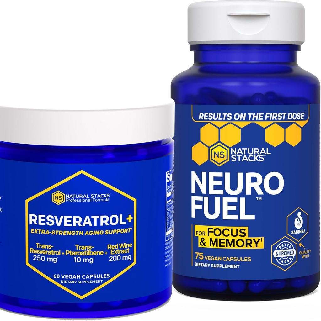 NATURAL STACKS NeuroFuel & Resveratrol+ Συμπλήρωμα Δέσμη - Υποστηρίζει Εστίαση, Μνήμη & υγιής γήρανση του εγκεφάλου* - 135 κάψουλες
