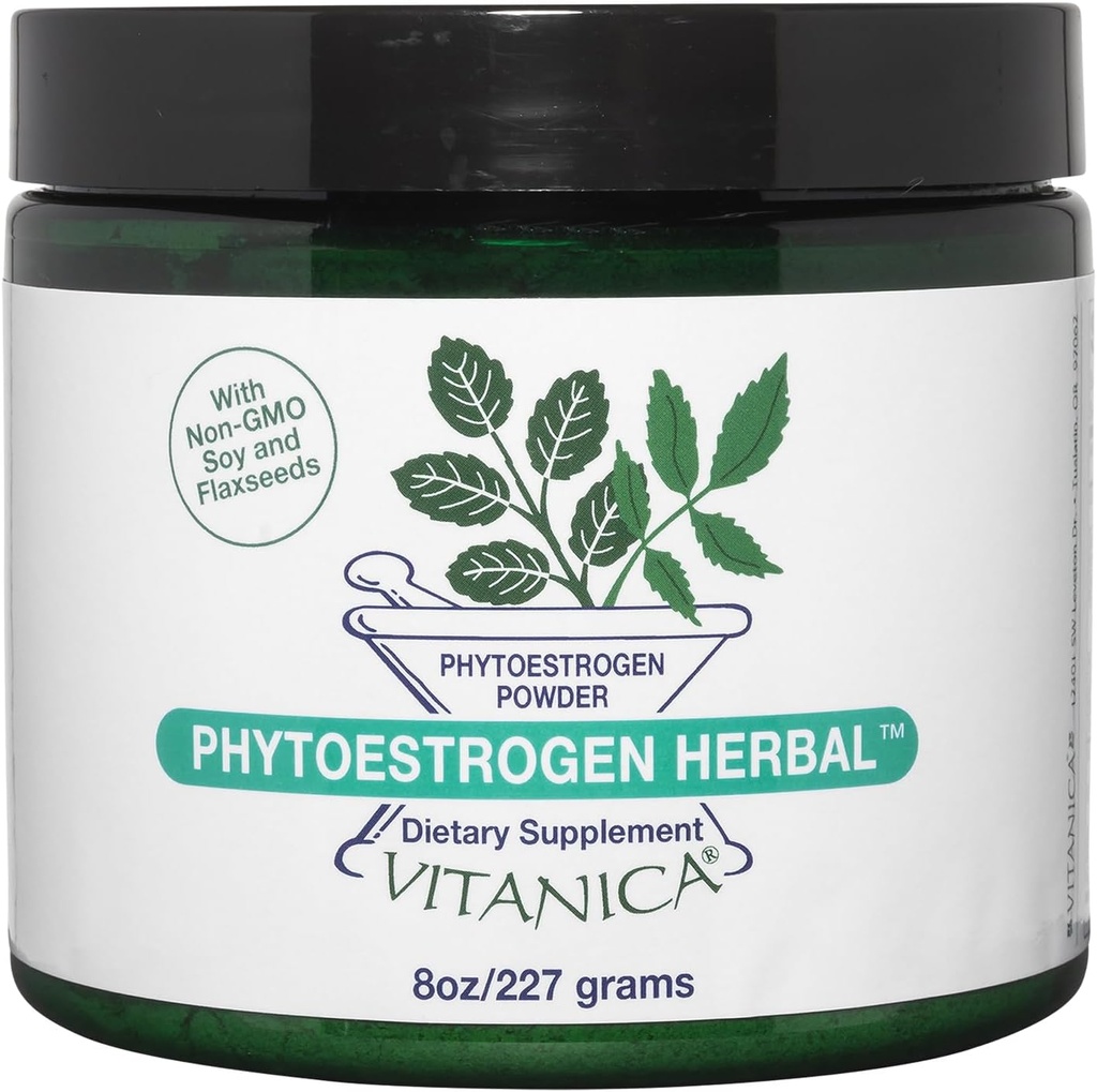 Vitanica Phytoestrogen Herbal Non-GMO PMS, Συμπλήρωμα ανακούφισης από την εμμηνόπαυση για γυναίκες, ορμονική ισορροπία, νυχτερινός ιδρώτας & καυτή λάμψη ανακούφιση, σόγια ισοφλαβόνες, Vegan, σκόνη 8 Oz (Φυτοοιστρογόνο βοτανικό Pro Logo)