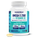 Oceanblue Professional Omega-3 2100 με Βιταμίνη D3 – 60 ct – Τρίκλινη Δύναμη Burpless Fish Oil Συμπλήρωμα με υψηλής ισχύος EPA, DHA, DPA και βιταμίνη D3 – Wild-Caught – Orange Flavor (30 Servings)