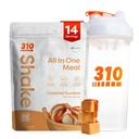 310 Nutrition All-in-One Meal Replacement Shake Powder w/Shaker Cup Starter Kit - Υψηλή πρωτεΐνη Ίνες Πλούσια Vegan Superfood Blend - Χωρίς ζάχαρη, Κέτο & Παλαιό Φιλικό, Χαμηλό Καρμπόν - Caramel Sundae 14 srv
