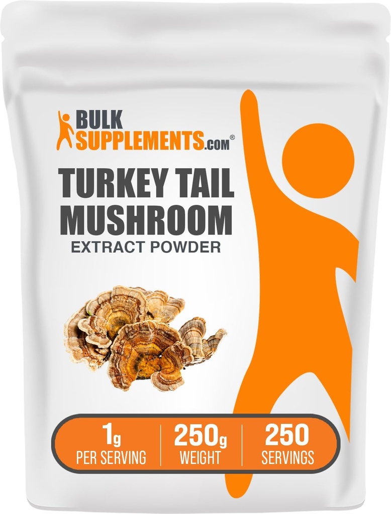 BulkSupplements.com Turkey Tail Mushroom Extract Powder - Coriolus Versicolor Extract, Mushroom Supplement - Vegan & Gluten Free, 1g ανά Σερβίρισμα, 250g (8,8 oz) (Pack of 1)
