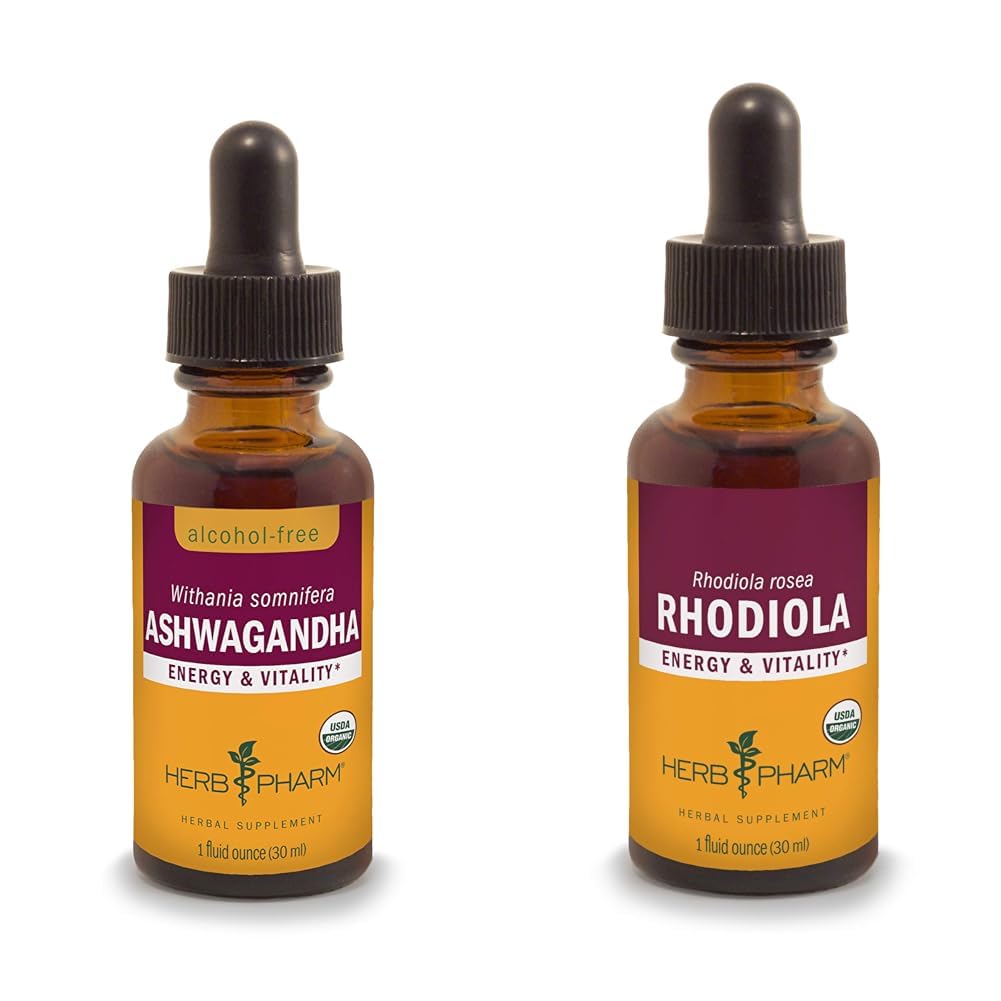 Herb Pharm Ashwagandha & Rhodiola Root Extracts για Ενέργεια, Ζωτικότητα, Αντοχή & Σταμίνα, Αλκοόλ-ελεύθερο Γλυκερίτης & Βιολογικό Αλκοόλ από ζαχαροκάλαμο, 1 Oz Κάθε