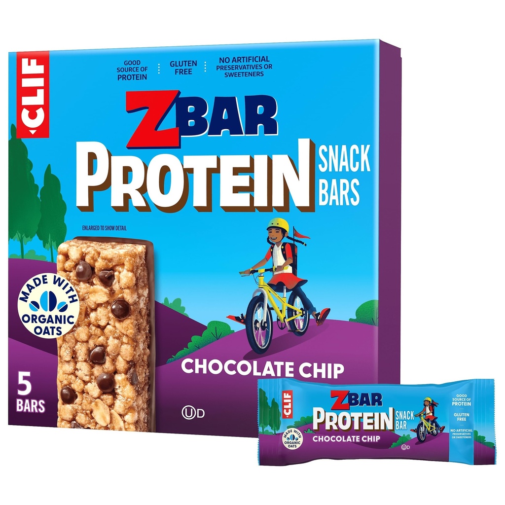 CLIF Kid Zbar Protein - Chocolate Chip - Crispy Whole Grain Snack Bars - Made with Organic Oats - Non-GMO - 5g Protein - 1,27 oz. (5 Pack)