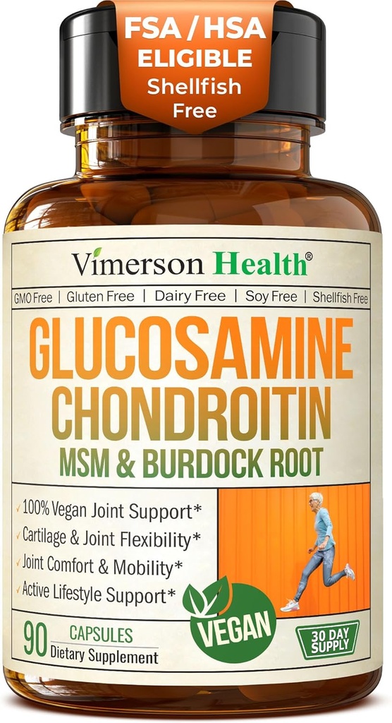 Glucosamine Chondroitin MSM – Συμπλήρωμα κοινής υποστήριξης για γυναίκες και άνδρες με γλυκοσαμίνη Sulfate 1500 mg, χονδροϊτίνη και MSM – για Cartilage, κοινή υγεία και ευελιξία – 90 κάψουλες, Vegan