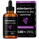 NutraChamps Organic Elderberry Syrup - 5000mg Elderberry Extract with Vitamin C & Zinc - Black Elderberry Liquid Drops - Ανοσία χωρίς ζάχαρη, Vegan, Χωρίς γλουτένη