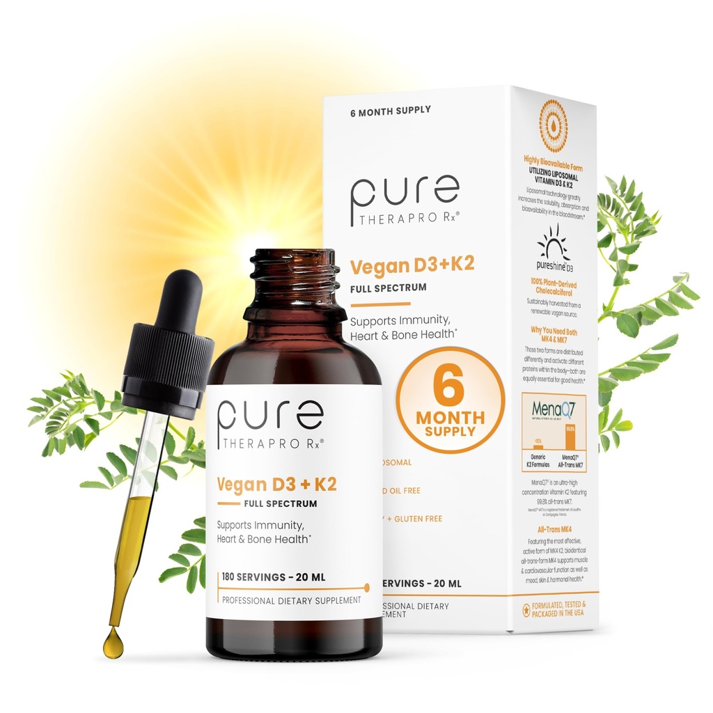 Pure Therapro Rx Vegan D3 + K2 Organic 100% Liposomal 20ml Made in USA 