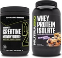 NutraBio Creatine Monohydrate, Unflavored, 300g και Whey Protein Isolate, Blueberry Muffin, συμπλήρωμα Bundle - μυϊκή ενέργεια, Lean μυϊκή ανάπτυξη, ανάκτηση, και δύναμη