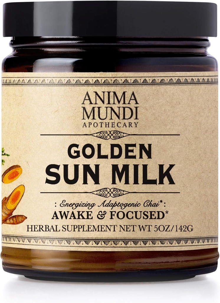 Anima Mundi Αποθεματικό Golden Sun Milk - Relaxing Plant-based powder with Organic Spices Turmeric, Ashwagandha, Reishi & Vanilla - Μη γλυκαντικό πόσιμο σκόνη - Προώθηση αίσθηση ηρεμίας (5oz / 142g)