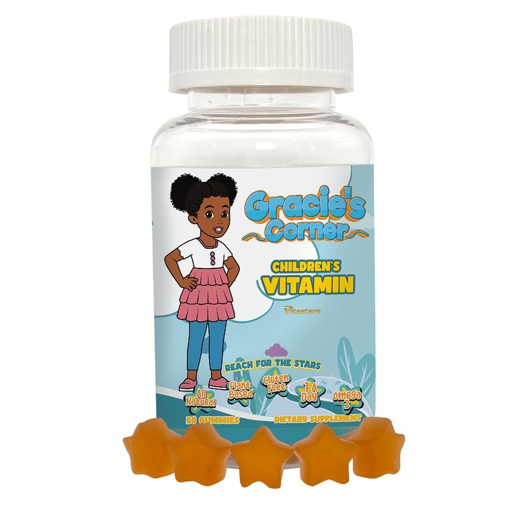 Gracie’s Corner Stars Kids Multivitamin Gummies with Omega 3 - Παιδικές Βιταμίνες A, B, C, D - Star-Shaped Toddler Multivitamins, Φυτικές, Χωρίς Γλουτένη Παιδιά Gummy Vitamins, 60 Count