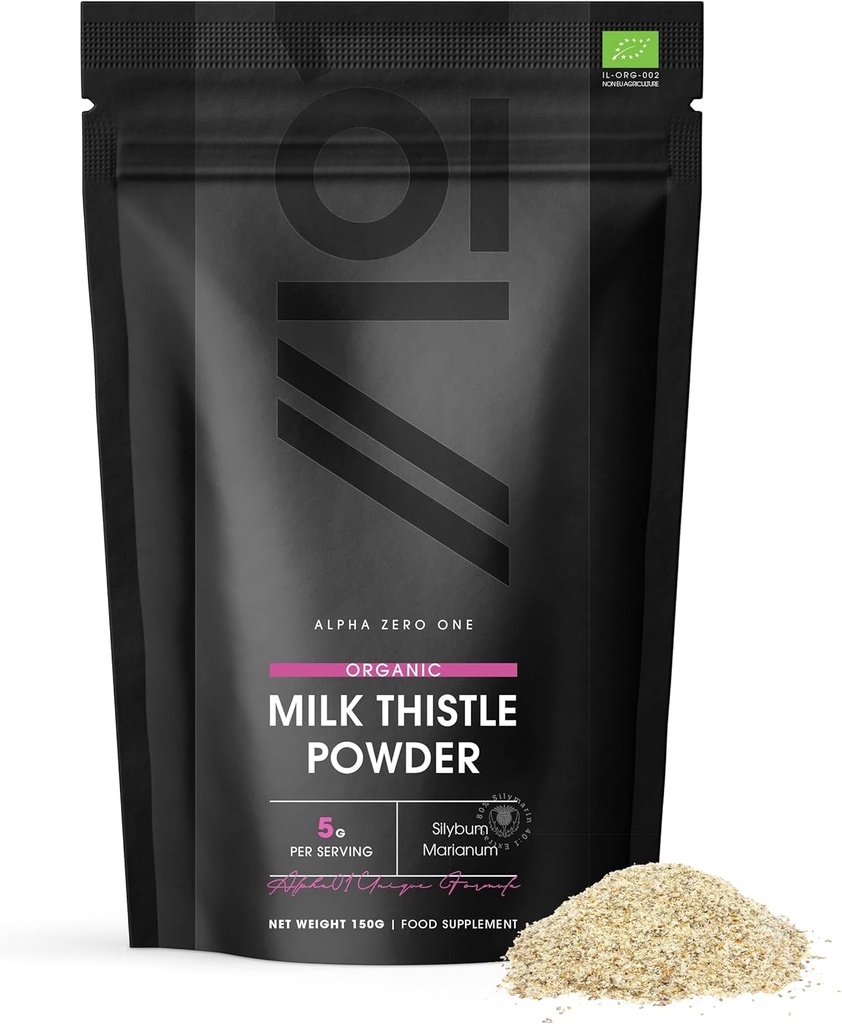 Organic Milk Thittle Powder 150g - Source of Cleansing Silymarin - Made from Cold-Pressed Milk Thittle - Vegan, Raw, Non-GMO.