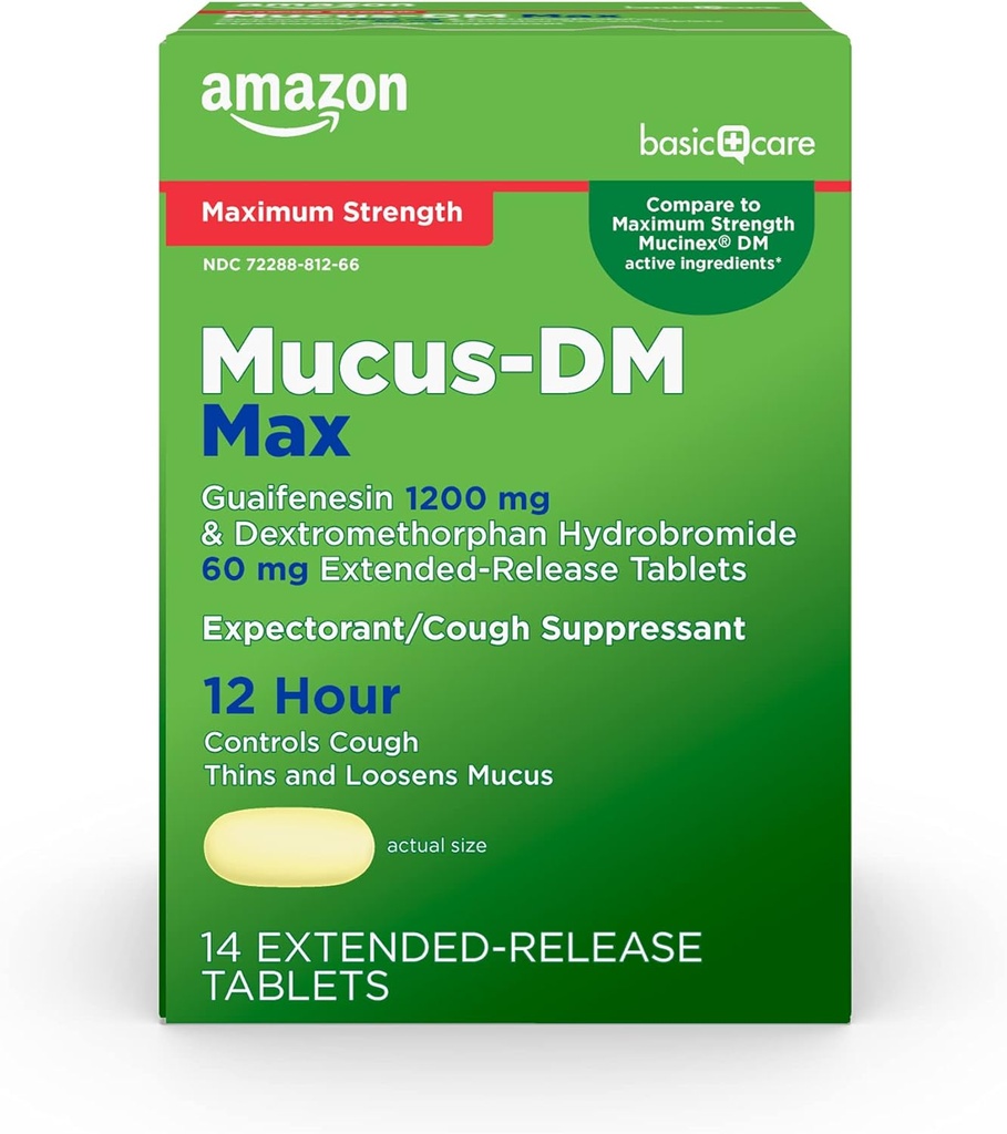 Βασική φροντίδα Μέγιστη δύναμη mucus DM, προσδοκώμενο και καταπιεστικό βήχα, 14 δισκία