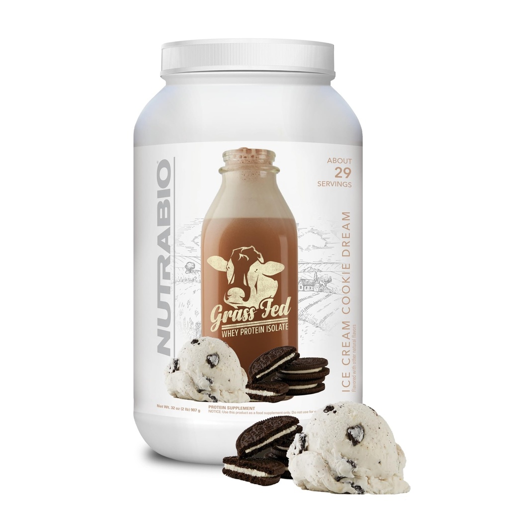 NutraBio Grass Fed Whey Isolate Protein Powder - 25G Protein Per Scoop - Sugar Free Natural Lean Muscle Protein Supplement - Ice Cream Cookie Dream - 2 Λίρες, 29 Μερίδες
