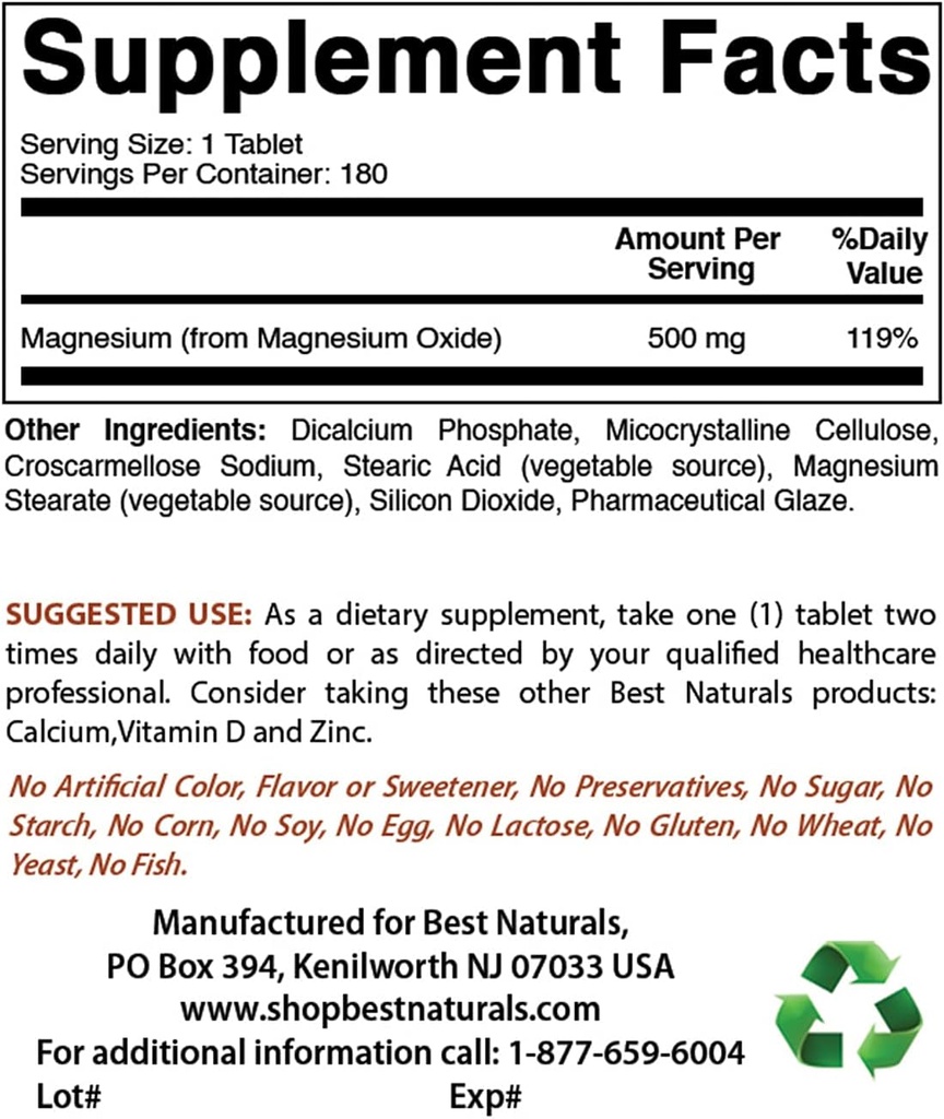 Magnesium Oxide 500 mg & Magnesium Glycinate 425 mg