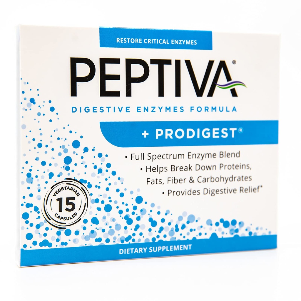 Peptiva Digestive Enzyme Supplement + ProDigest - Βοηθά με το Μπλοκάρισμα, Αέριο, Δυσκοιλιότητα - 15 Count