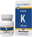 Superior Source Vitamin K 100 mcg - Δύναμη των οστών & συμπλήρωμα υποστήριξης της υγείας - Συμπλήρωμα βιταμίνης Κ Βοηθά την υγεία του αίματος & την απορρόφηση ασβεστίου - 30 υπογλώσσια δισκία διάλυσης