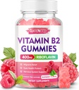 Vitamin B2 Gummies Riboflavin 400mg Supplement with Magnesium for Kids & Adults, B2 Gummies for Migraine Relief & Nervous System Support, Vegan, Sugar-Free, Raspberry Flavor, 60 Count