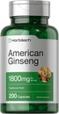 Horbäach American Ginseng Capsules | 200 Pills | Panax Quinquefolius Root | Non-GMO, Gluten Free Supplement