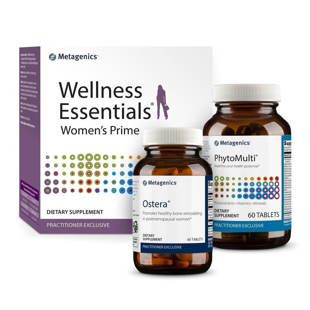 Metagenics Ostera - 60 Tablets, PhytoMulti Without Iron - 60 Tablets, and Wellness Essentials Women's Prime - 30 Count