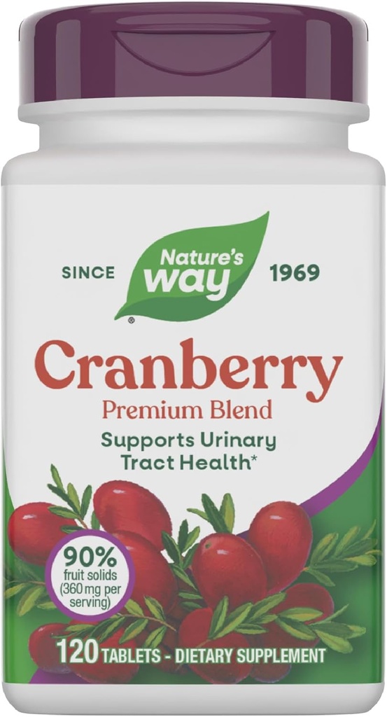 Nature's Way Cranberry Premium Blend, υποστηρίζει την ουροτραχύτητα υγεία*, με βιταμίνη C, για άνδρες και γυναίκες, χωρίς γλουτένη, 120 δισκία (συσκευασία Μαΐου Vary)