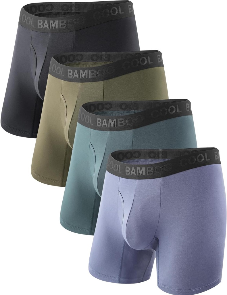 BAMBOO COOL Ανδρικά Εσώρουχα Boxer Σύνθετα, Regular Πόδι, Αναπνεύσιμη μαλακή υγρασία-Wicking με Fly Εσώρουχα Για άνδρες 4 Pack