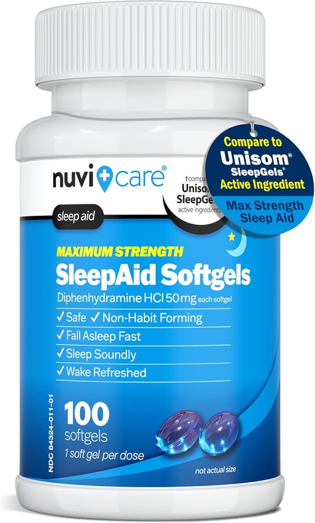 Maximum Strength SleepAid Soft Gels - Nighttime Sleep Aid with Diphenhydramine HCl 50mg - Μη Συνήθης Σχηματίζοντας χάπια ύπνου για ενήλικες - Extra Strong OTC Sleep Aids for Adults (100 Count)