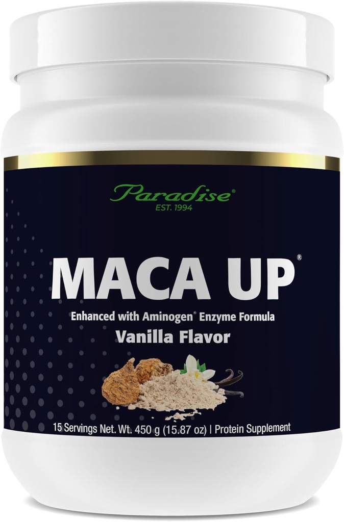 Paradise Herbs Maca Up Vanilla Vegan Protein Pea & Brown Rice, Maca Root, Aminogen Digestive Enzyme Blend, Nutrim Oat Bran Fiber, 15 εξυπηρετούν, 450 g