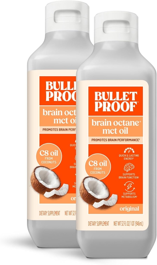 Αλεξίσφαιρο κοκοφοίνικα εγκεφάλου Octane C8 MCT Oil, 16 ουγγιά (πακέτο του 2), Premium Keto συμπλήρωμα για διαρκή ενέργεια, εγκέφαλος και το σώμα καυσίμου, Αγεύση, Προσθήκη στον καφέ και smoothies, συσκευασία μπορεί να Vary