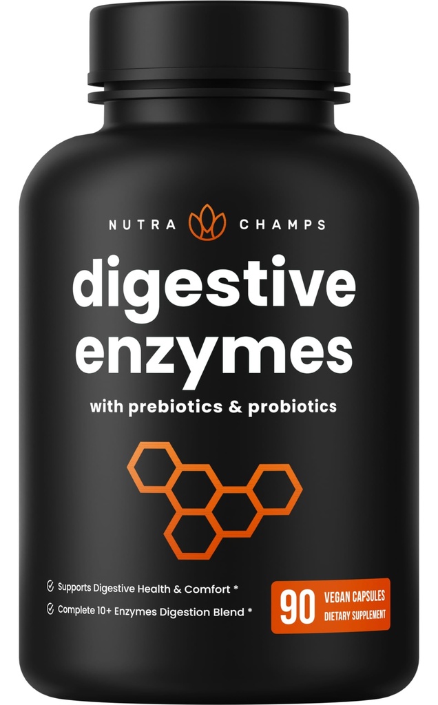 NutraChamps Digestive Ένζυμα με Προβιοτικά και Πρεβιοτικά για Γυναίκες & Άνδρες - 90 Vegan Κάψουλες με Bromelain για Αυξητική & Βέλτιστη Υγεία των Ούλων