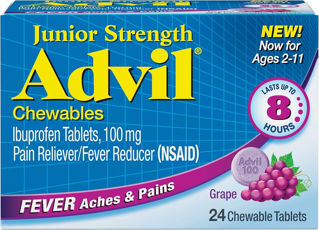 Advil Junior Chewable Ibuprofen Tables, Grape 100mg, 24 Tablets Κάθε (πακέτο των 6)