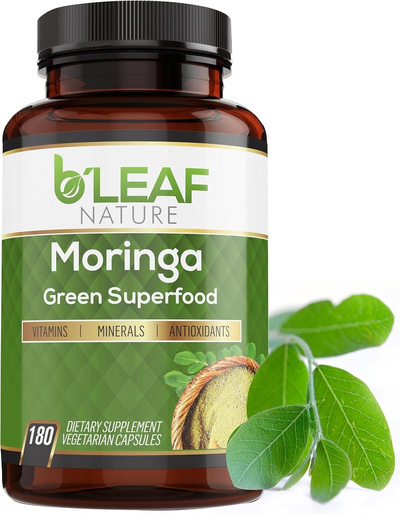 B'LEAF NATURE Βιολογικές κάψουλες Moringa 1000mg, 180 Count – Moringa Κάψουλες με οργανική σκόνη Olefeira για ανοσοποιητική υποστήριξη, ενέργεια & ισορροπία – Vegan, συμπληρώματα μη ΓΤΟ για καθημερινή ευεξία