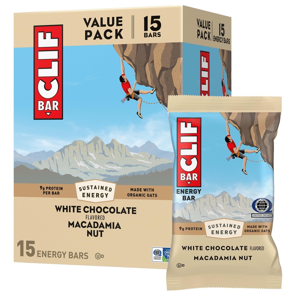 CLIF BAR - Ενεργειακά Μπαρ Πρωτεΐνης - Καρύδια Λευκής Σοκολάτας Macadamia - Made with Organic Oats - Energy Bars - Non-GMO - (15 Pack)