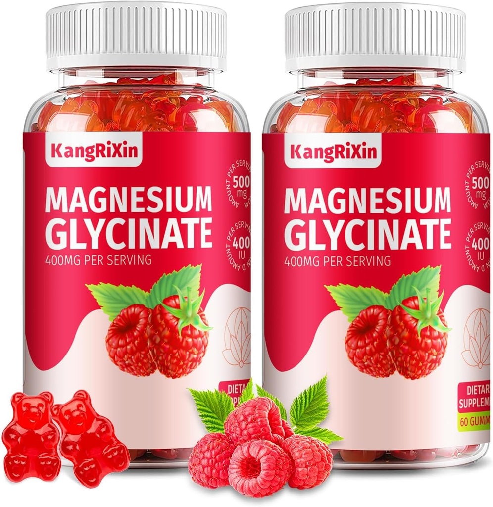 Γλυκινικό μαγνήσιο Gummies - Χωρίς ζάχαρη Συμπληρώματα μαγνησίου για ενήλικες και παιδιά, Υψηλής Απορρόφησης Gummies Μαγνήσιο Ζελατίνη Δωρεάν (60 Count (Pack of 2))