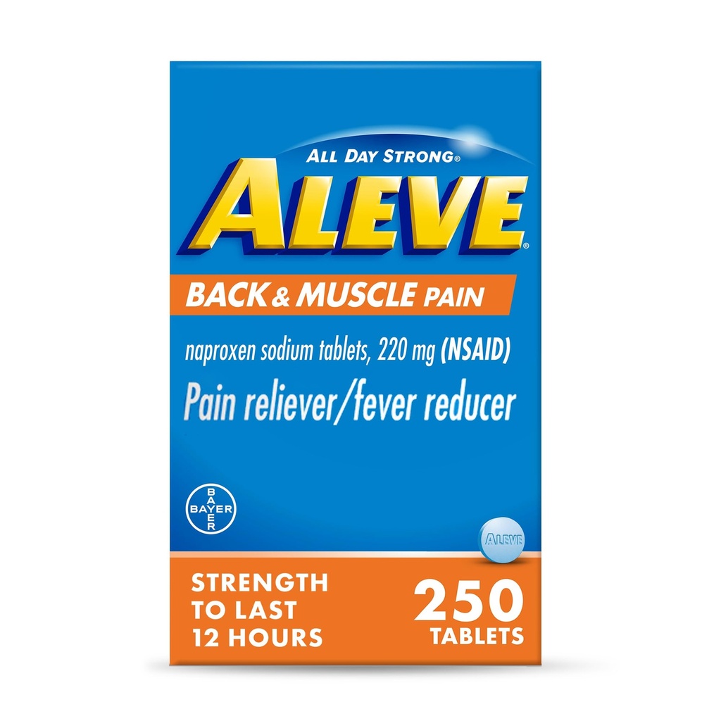 Aleve Back & Muscle Pain Relief Naproxen Δισκία νατρίου, Αναπνευστήρας πόνου & Πυρετός, Ιατρική για το σώμα, 250 Count