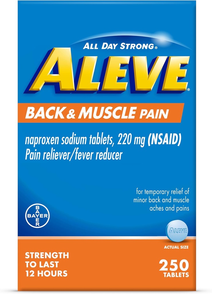 Aleve Back & Muscle Pain Relief Naproxen Δισκία νατρίου, Αναπνευστήρας πόνου & Πυρετός, Ιατρική για το σώμα, 250 Count