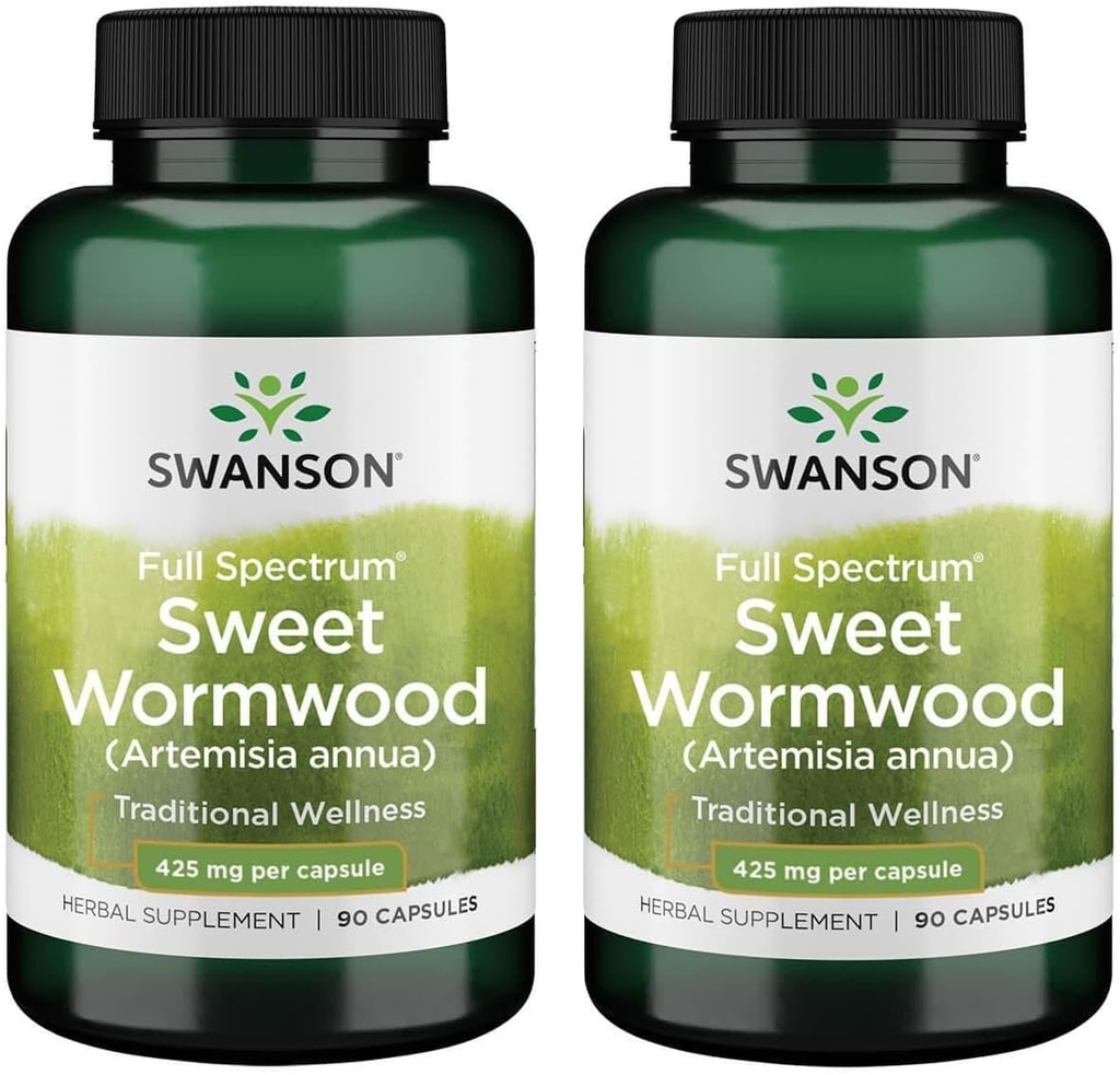 Swanson Sweet Wormwood - Μπορεί να προωθήσει GI Gut Health, Microbial Balance & Digestive Health Support - Βότανο συμπλήρωμα με Artemisinin - (90 κάψουλες, 425mg έκαστο) 2 Συσκευασία