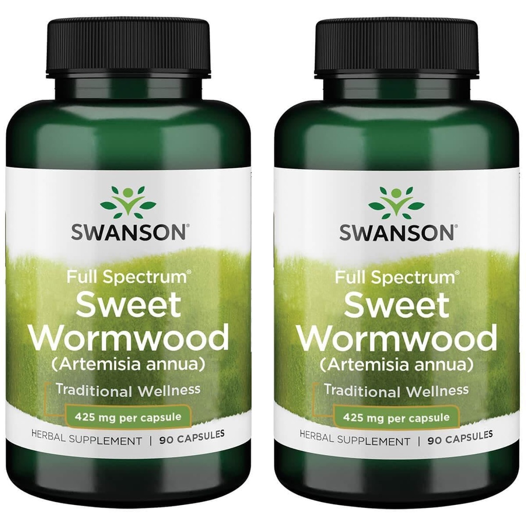 Swanson Sweet Wormwood - Μπορεί να προωθήσει GI Gut Health, Microbial Balance & Digestive Health Support - Βότανο συμπλήρωμα με Artemisinin - (90 κάψουλες, 425mg έκαστο) 2 Συσκευασία