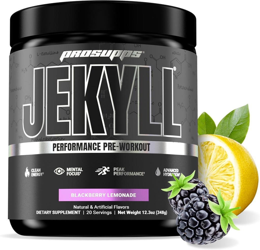 PROSUPPS Dr. Jekyll Performance Pre Workout Powder - Low-Stimulant Preworkout Υποστηρίζει μυϊκή αύξηση, εστίαση & ενέργεια - Caffeine-Free Γυμναστήριο & Καταλληλότητα συμπληρώματα (BlackBerry Λεμονάδα, 30 εξυπηρετούν)