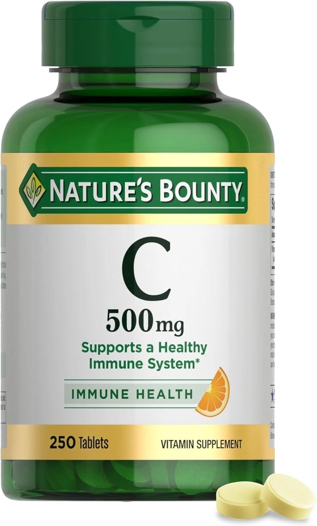 Nature's Bounty Vitamin C 500mg, Υποστηρίζει ένα υγιές ανοσοποιητικό σύστημα, ημερήσιο συμπλήρωμα βιταμίνης, 250 χορτοφαγικά δισκία
