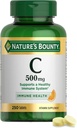 Nature's Bounty Vitamin C 500mg, Υποστηρίζει ένα υγιές ανοσοποιητικό σύστημα, ημερήσιο συμπλήρωμα βιταμίνης, 250 χορτοφαγικά δισκία