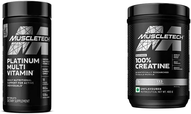MuscleTech Creatine Monohydrate Powder Platinum Pure Micronized Muscle Recovery + Builder & Platinum Multivitamin for Immune Support 18 Βιταμίνες & Ορυκτά