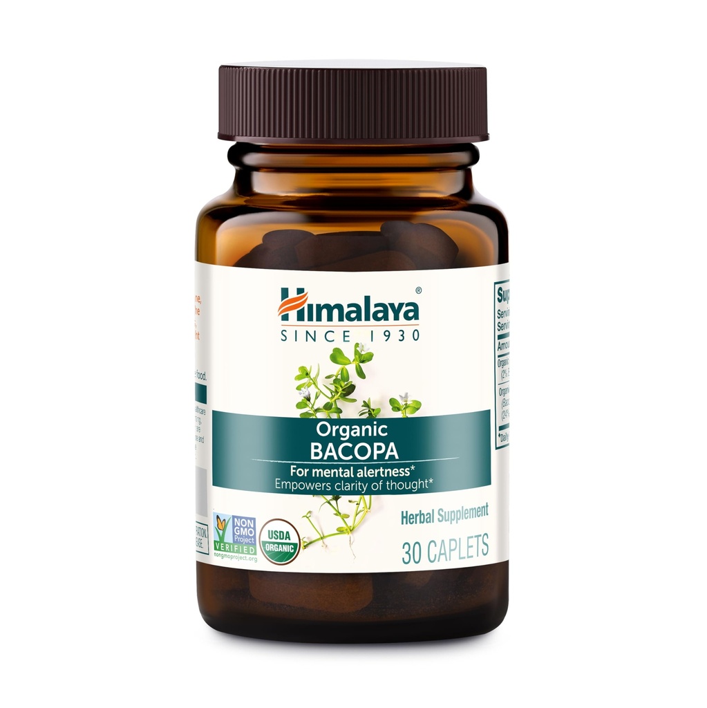 Himalaya Organic Bakopa - Bakopa Monnieri Βότανο Συμπληρώματα Εγκεφάλου για τη Μνήμη και την Υποστήριξη Εστίασης - USDA Organic, Vegan, Non-GMO, Gluten Free, 750 mg, 30 Caplets