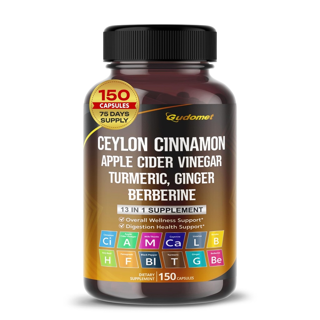 Ceylon Cinnamon Apple Cider Vinegar Turmeric Ginger Root Berberine Gymnema sylvestre Milk Thistle Licorice -150 Κάψουλες- Κατασκευασμένο στις ΗΠΑ